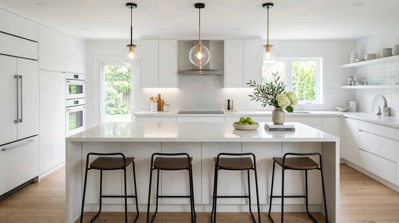 Bring in greenery for a fresher finish inspiration for a bright white kitchen.